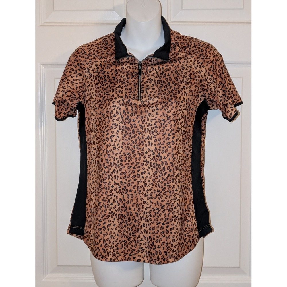 Greg Norman Play Dry Women's M Leopard Print Golf Polo Shirt Quarter Zip